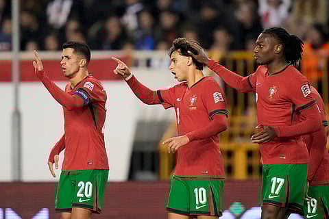 Nations League Soccer: Portugal's Joao Felix celebrates after scoring his side's first goal