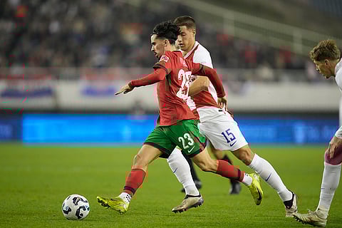 Nations League Soccer: Portugal's Vitinha challenges for the ball with Croatia's Mario Pasalic