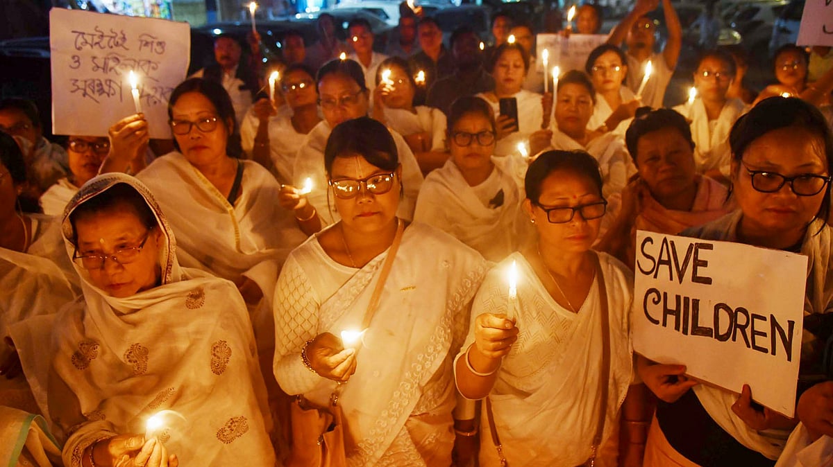 PTI : Members of Manipuri Sahitya Parishad Assam take part in a protest against the recent killing of three women and three children in Manipur's Jiribam, in Guwahati, Monday, Nov. 18, 2024.