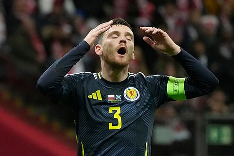 Nations League Soccer: Scotland's Andy Robertson reacts