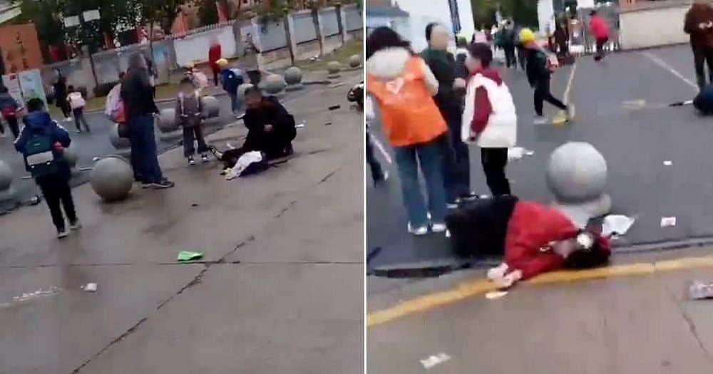 X/@MothershipSG : Visual from the school in China where a vehicle injured many children