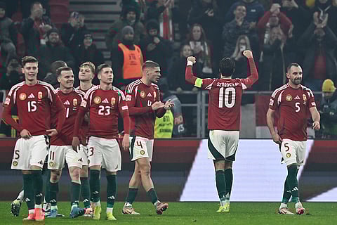 Nations League Soccer: Hungary's Dominik Szoboszlai celebrates after scoring his side's first goal