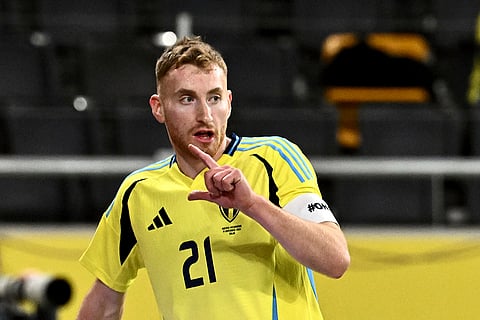 Nations League Soccer: Sweden's captain Dejan Kulusevski celebrates after scoring the opening goal