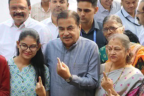 Maha Assembly polls: Nitin Gadkari and his family members show their fingers marked with indelible ink
