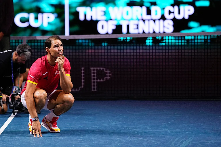 Davis Cup 2024 Finals: Spain's Rafael Nadal during a tribute after playing his last match - | Photo: AP/Manu Fernandez