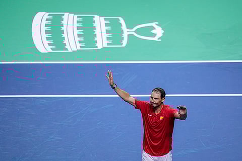 Davis Cup 2024 Finals: Rafael Nadal waves to the crowd after losing against Netherlands' Botic Van De Zandschulp