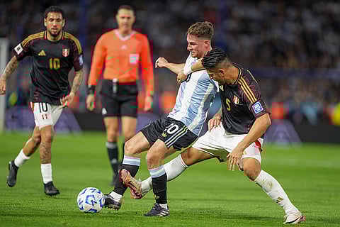 Football World Cup 2026 Qualifiers: Peru's Jesus Castillo, right, and Argentina's Alexis Mac Allister vie for the ball