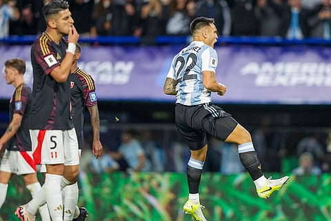 Football World Cup 2026 Qualifiers: Argentina's Lautaro Martinez celebrates scoring his side's opening goal