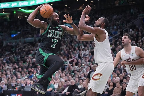 NBA Basketball: Celtics guard Jaylen Brown (7) drives to the basket