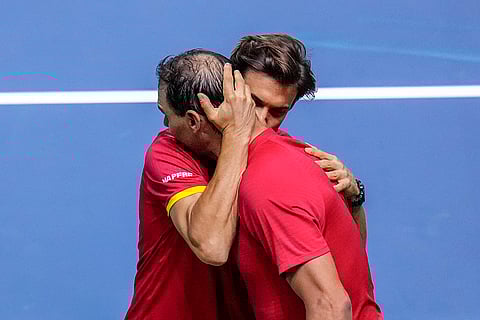 Davis Cup 2024 Finals:  Rafael Nadal embraces David Ferrer