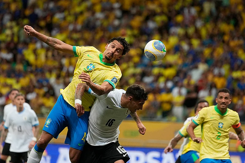 FIFA Soccer World Cup 2026 Qualifiers Brazil vs Uruguay football match_Marquinhos