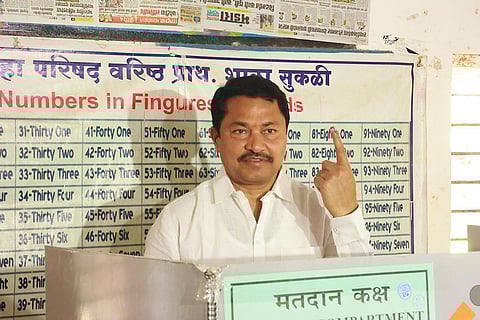 Maha Assembly polls: Maha Congress chief Nana Patole shows his ink-marked finger after casting vote