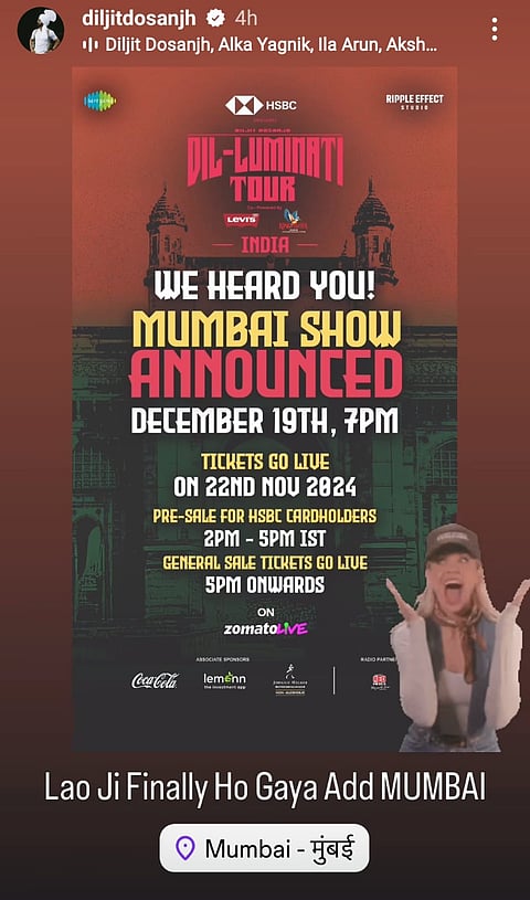 Diljit Dosanjh's new show in Mumbai announced