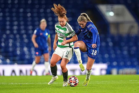 Women's Champions League: Celtic's Colette Cavanagh, left and Chelsea's Wieke Kaptein vie for the ball