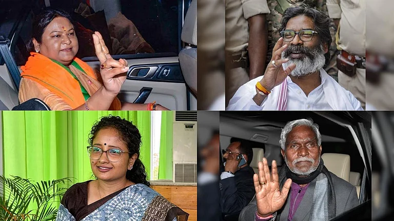 Jharkhand key candidates (clockwise): Sita Soren, Hemant Soren, Champai Soren and Kalpana Soren  - PTI