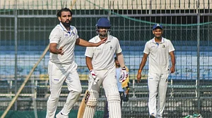 Photo: X : Mohammed Shami during a Ranji Trophy match between Bengal and Madhya Pradesh.