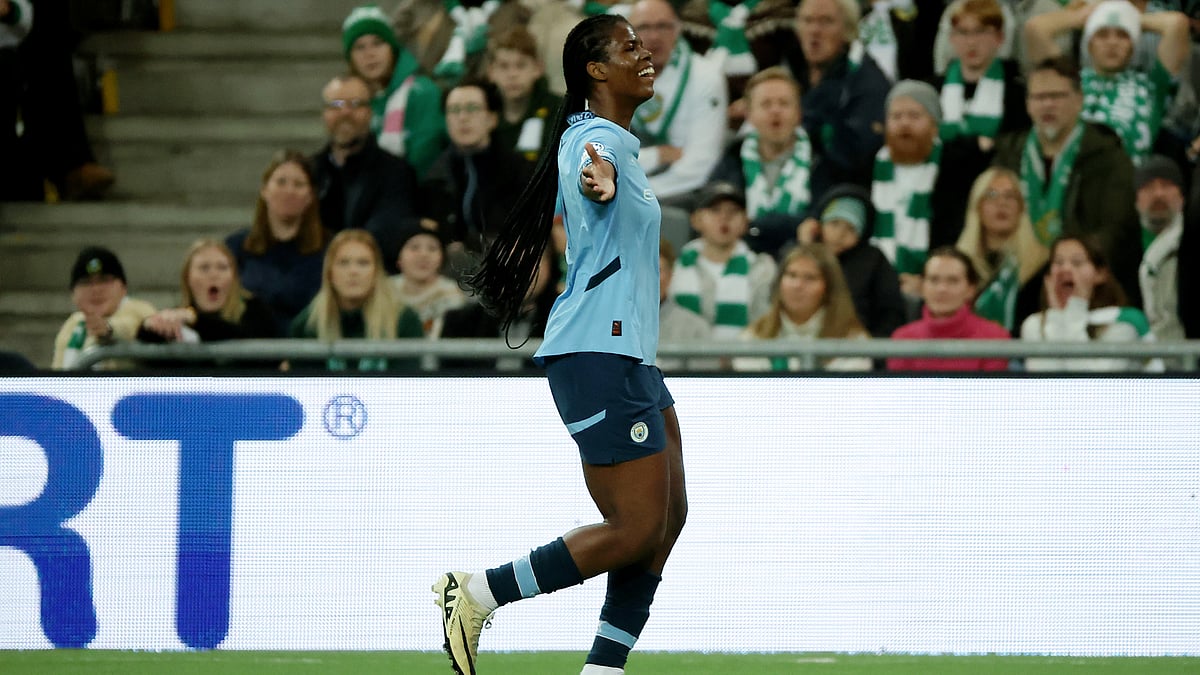 Khadija Shaw celebrates after scoring against Hammarby