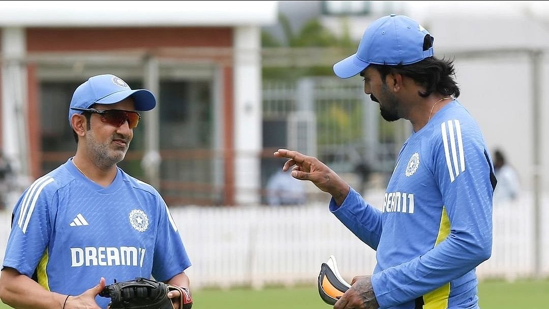 Photo: X | KL Rahul : Head coach Gautam Gambhir and KL Rahul during a practice session.