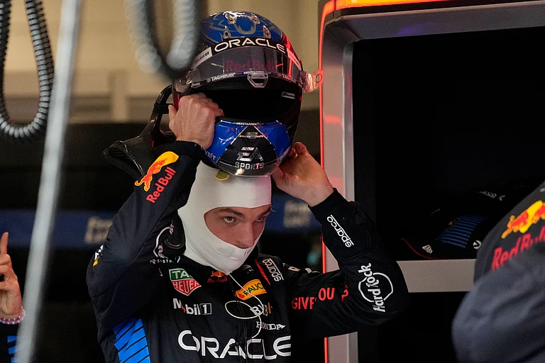 Red Bull driver Max Verstappen, of the Netherlands, prepares to drive during the final practice session for the Formula One U.S. Grand Prix auto race, Friday, Nov. 22, 2024, in Las Vegas.
- (AP Photo/John Locher)