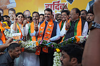 Mahayuti (NDA) Dominates Maharashtra Local Body Polls; MVA Lagging Photo: Dinesh Parab/Outlook : Devendra Fadnavis and BJP leaders celebrating victory after Maharashtra Assembly elections 2024