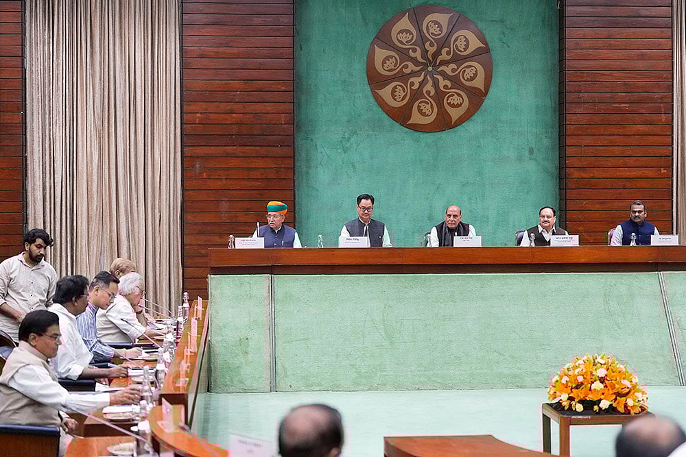 | Photo: PTI/Ravi Choudhary : All-Party Meet at the Parliament House