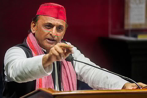 Akhilesh Yadav addresses a press conference