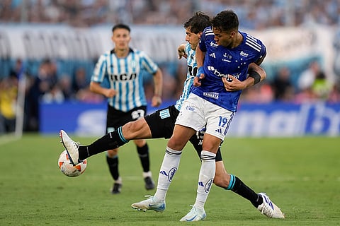 Copa Sudamericana 2024 Final: Kaio Jorge of Brazil's Cruzeiro (19) and Santiago Sosa of Argentina's Racing Club battle for the ball