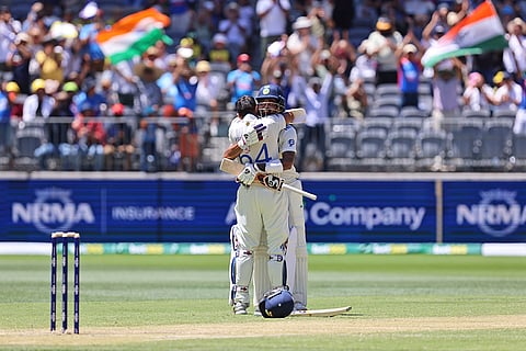 IND Vs AUS 1st Test, Day 3: India's Yashasvi Jaiswal is hugged by teammate KL Rahul after completing his century