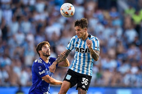 Copa Sudamericana 2024 Final: Lucas Silva, left, of Brazil's Cruzeiro and Bruno Zuculini of Argentina's Racing Club battle for the ball