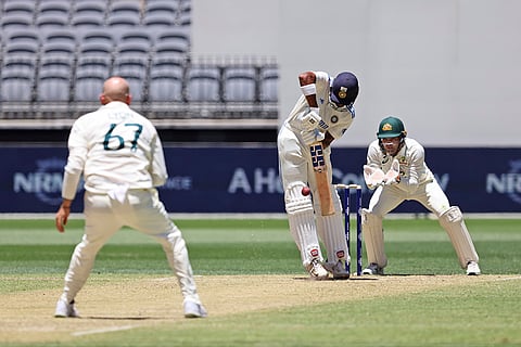 IND Vs AUS 1st Test, Day 3: India's Devdutt Padikkal defends a delivery from Australia's Nathan Lyon