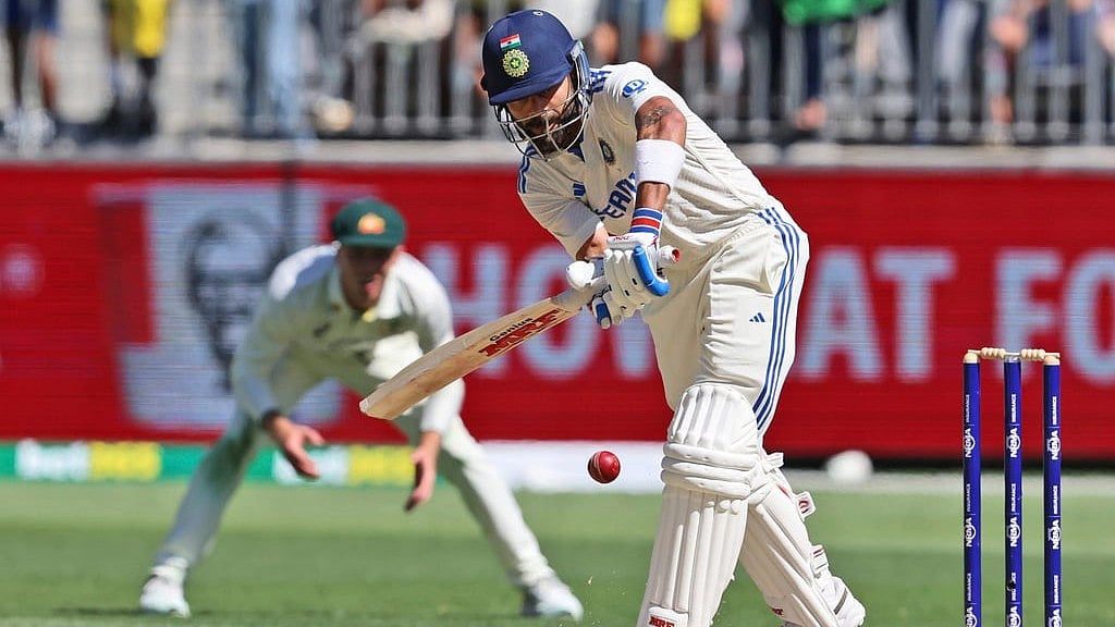 AP/Trevor Collens : IND Vs AUS 1st Test: Virat Kohli plays a shot during India's second innings at Perth.
