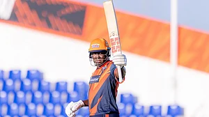 Special Arrangement : Rovman Powell struck a 22-ball 58 for Delhi Bulls against Ajman Bolts.