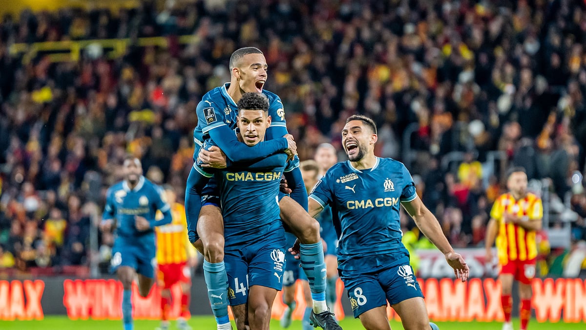 Photo: X | Marseille FC : Marseille players celebrating after goal against Reims in Ligue 1 match.