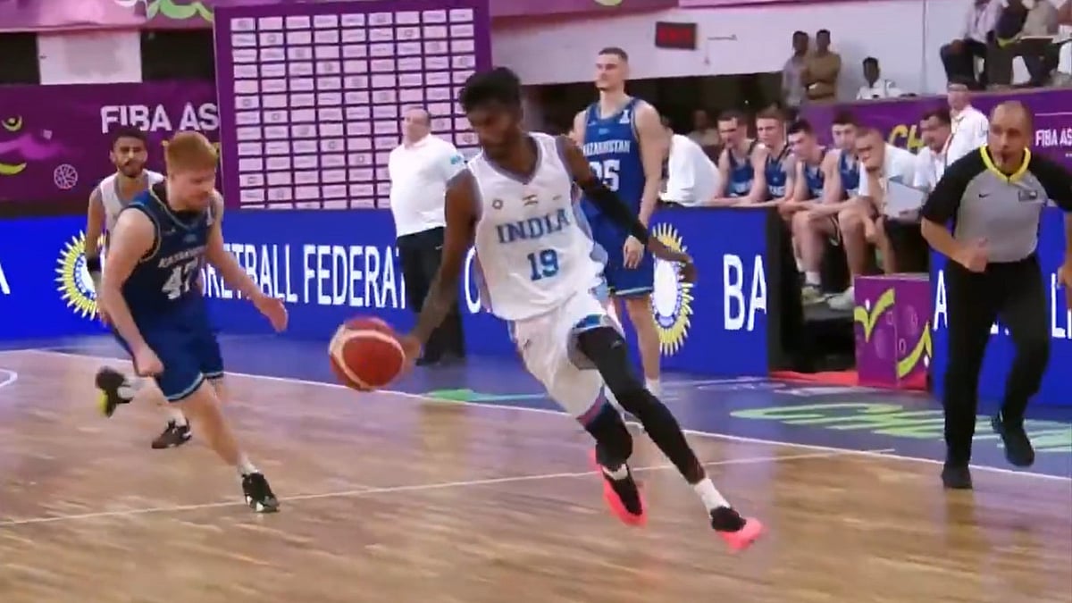 X/FIBA Asia Cup : Action from the India vs Kazakhstan match at the FIBA Asia Cup Qualifiers in Chennai.