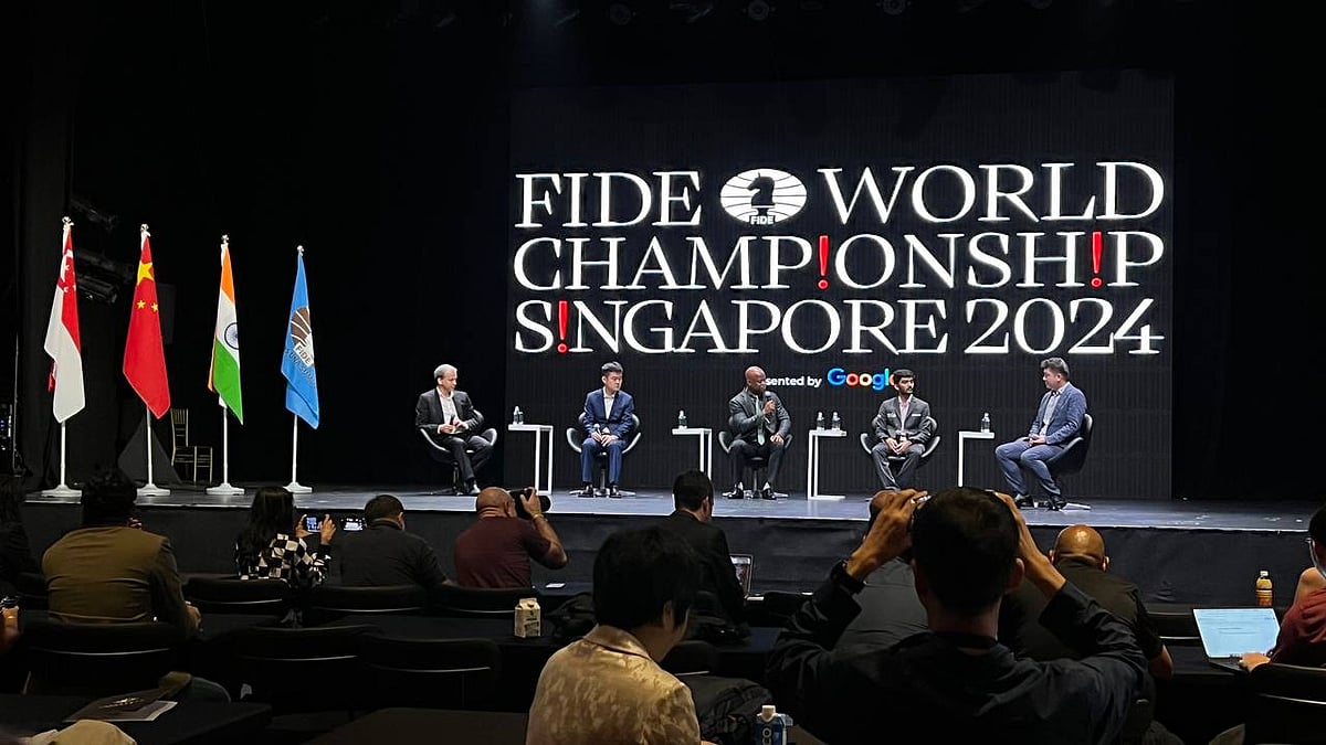 FIDE_chess : The Press Conference for the FIDE World Championship Match 2024, featuring Ding Liren and D Gukesh.