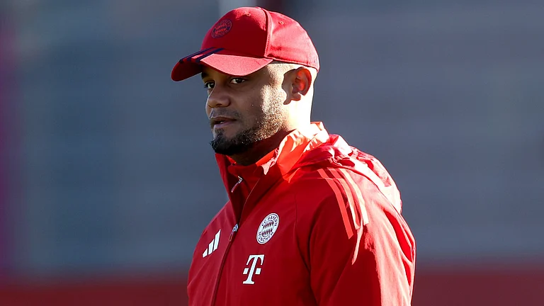 Vincent Kompany pictured during a Bayern Munich training session on Monday - null