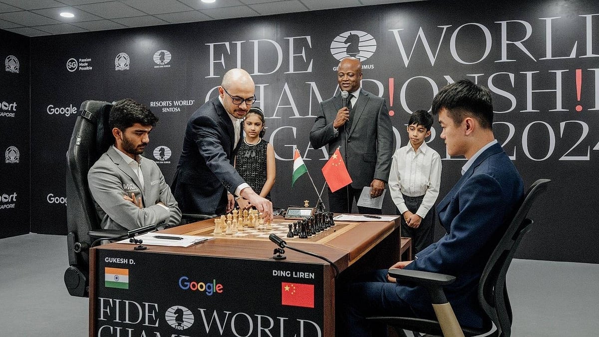 X/demishassabis : Co-Founder & CEO of Google DeepMind Demis Hassabis makes a move during Gukesh vs Liren match.