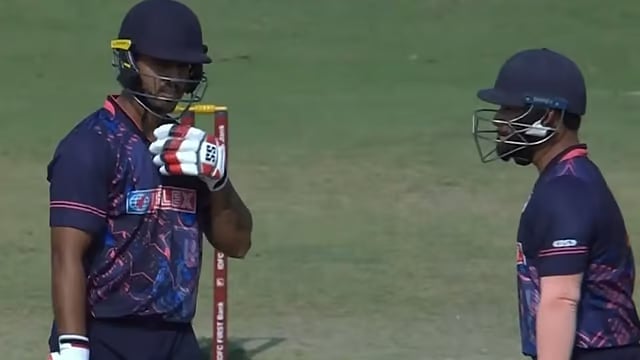 Uttar Pradeshs Nitish Rana (left) in Syed Mushtaq Ali Trophy 2023