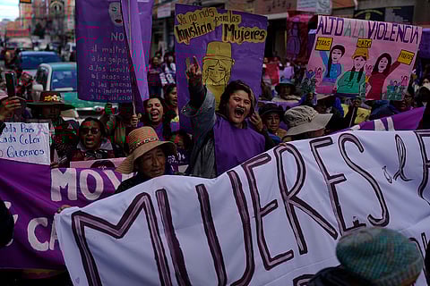 Women march in El Alto, Bolivia