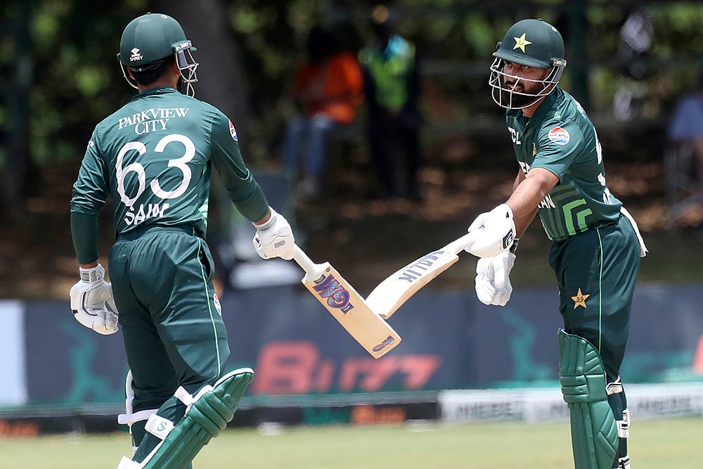 ZIM vs PAK 2nd ODI: Pakistan's Saim Ayub, left, and Abdullah Shafique - | Photo: AP/Wonder Mashura