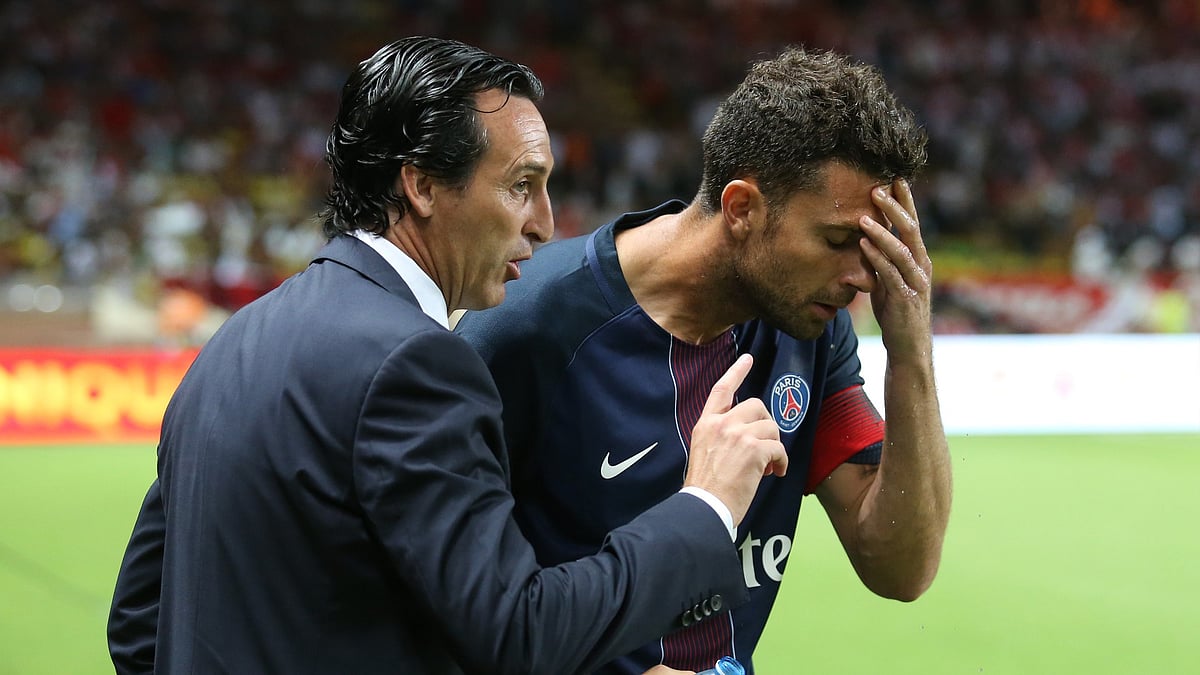 Unai Emery and Thiago Motta while at PSG in 2016 - null
