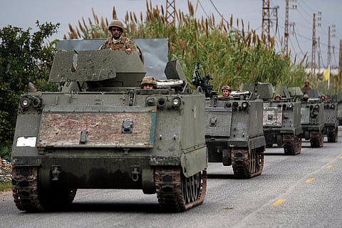 Israel Lebanon Ceasefire: A convoy of Lebanese soldiers passes through Mansouri