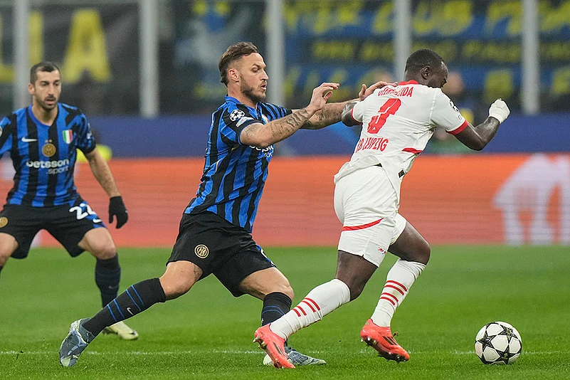 UEFA Champions League soccer Inter Milan vs Leipzig football gallery: Lutsharel Geertruida
