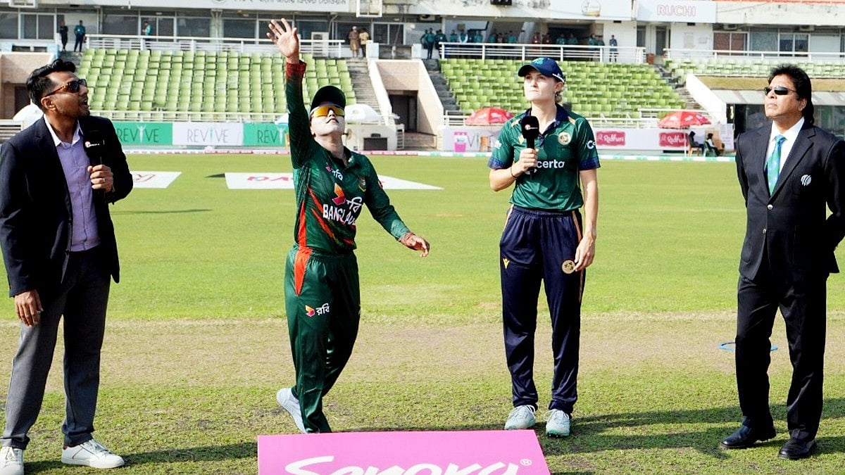 Photo: X | Bangladesh Cricket : Bangladesh women captain Nigar Sultana with Irish captain Gaby Lewis during the toss for the first ODI match in Dhaka.