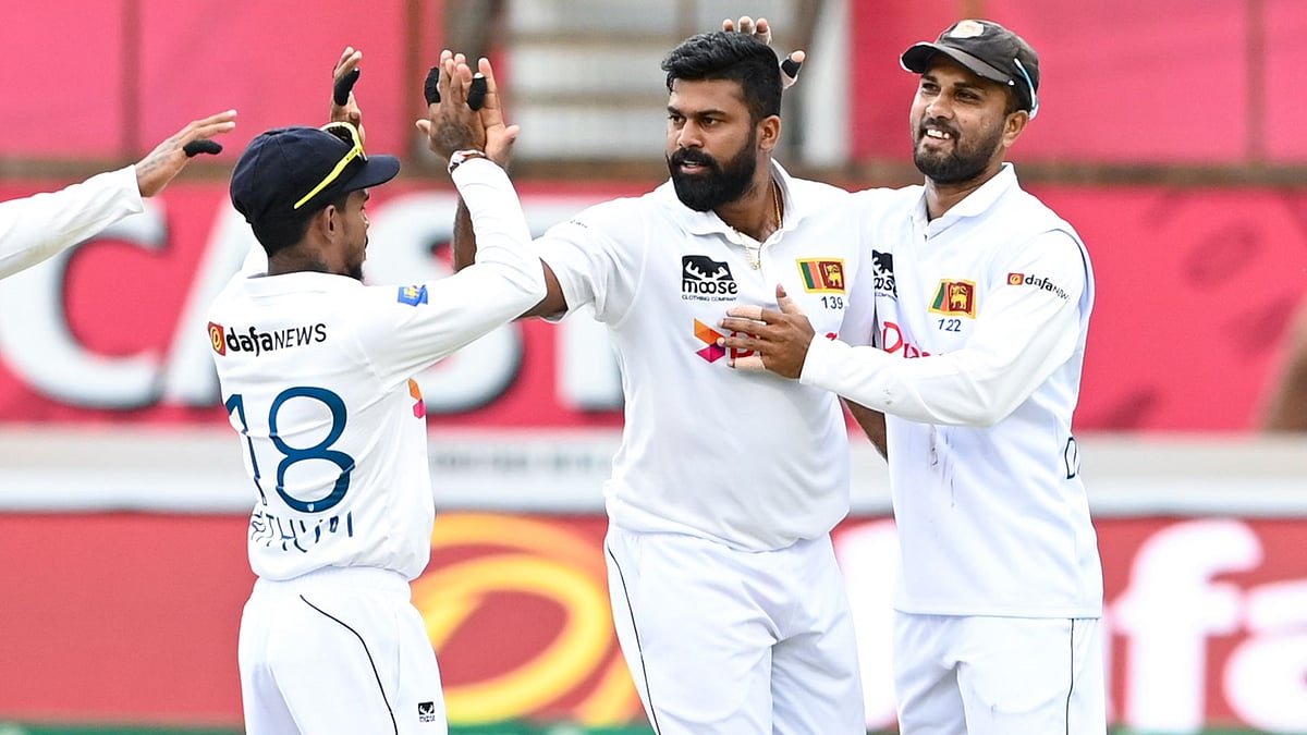 Sri Lanka celebrate after Kumara claims Bedingham.