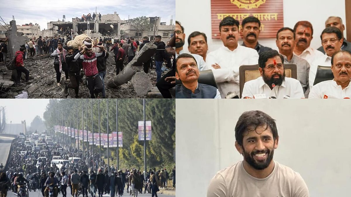 AP/PTI : News Wrap (Clockwise): Ceasefire between Israel and Lebanon, Maharashtra CM Eknath Shinde, Wrestler Bajrang Punia, Pakistan protest march