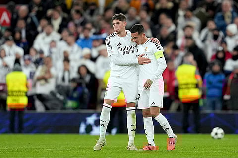 Champions League 2024-25: Real Madrid's Federico Valverde and Lucas Vazquez react at the end of the match
