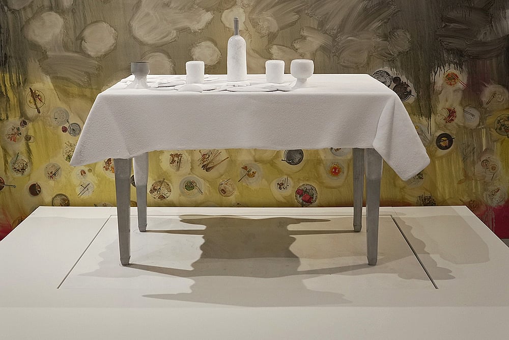 Subodh Gupta Art Work: (Foreground art) I See Supper 2016 (Background Art) Safar 2023