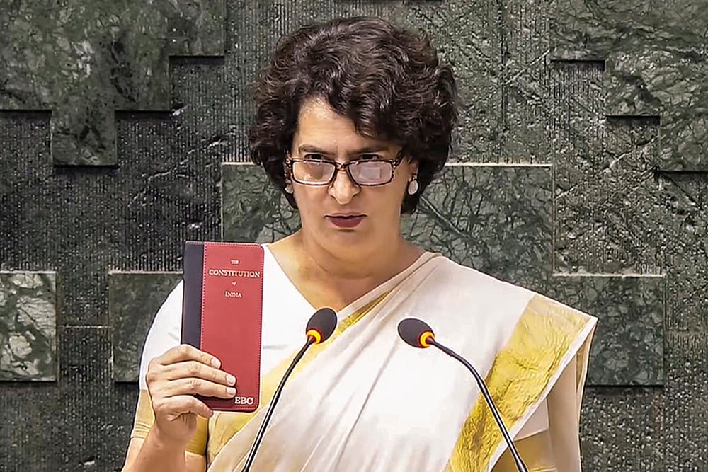| Photo: PTI : Priyanka takes oath as Lok Sabha MP