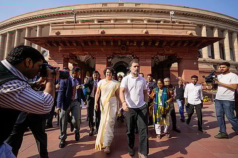 Priyanka Gandhi and Rahul Gandhi in Parliament